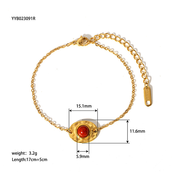 Retro French Style Solid Color Stainless Steel 18K Gold Plated Natural Stone Bracelets In Bulk