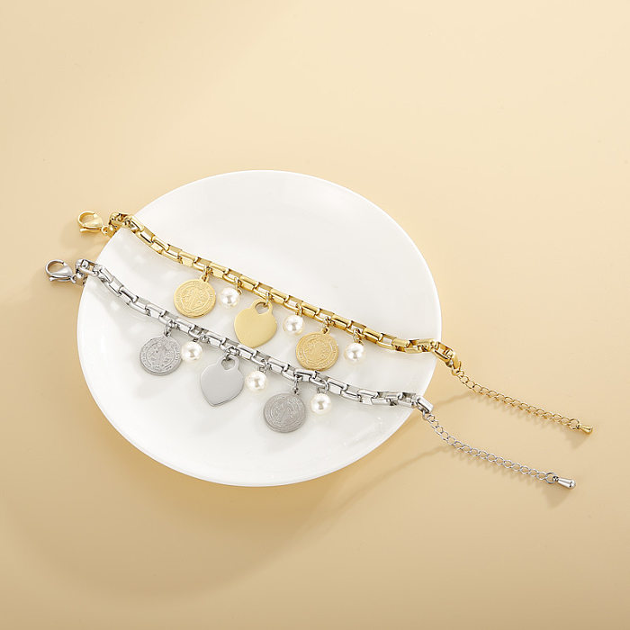 Herzförmiges rundes Tag-Perlen-Modearmband aus Edelstahl im Großhandel mit Schmuck