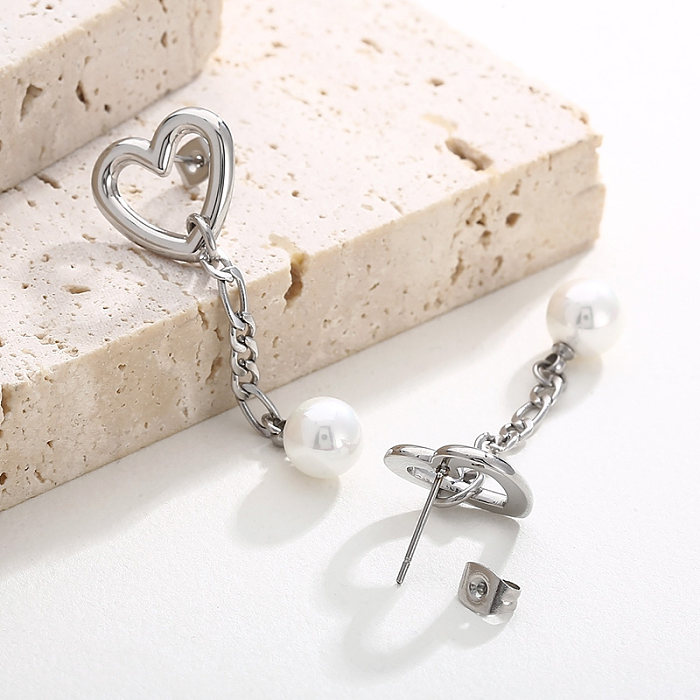 1 Paar moderne Streetwear-Ohrringe in Herzform aus Edelstahl mit Perlenbeschichtung