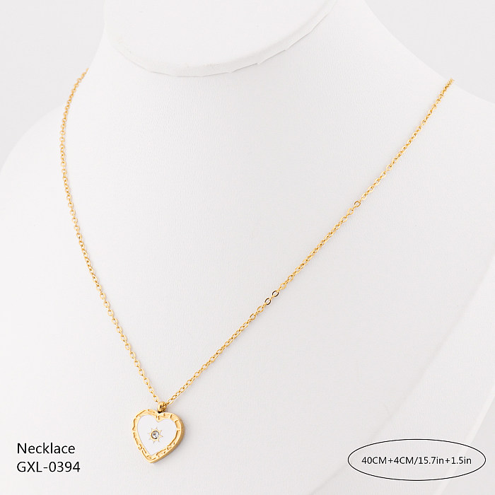 Casual Retro Heart Shape Stainless Steel  Epoxy Hollow Out Inlay Resin Rhinestones Pearl Rose Gold Plated Gold Plated Silver Plated Pendant Necklace