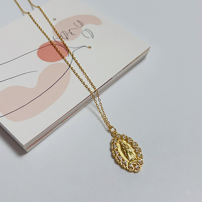 Classic Style Portrait Stainless Steel  Copper 18K Gold Plated Zircon Pendant Necklace In Bulk