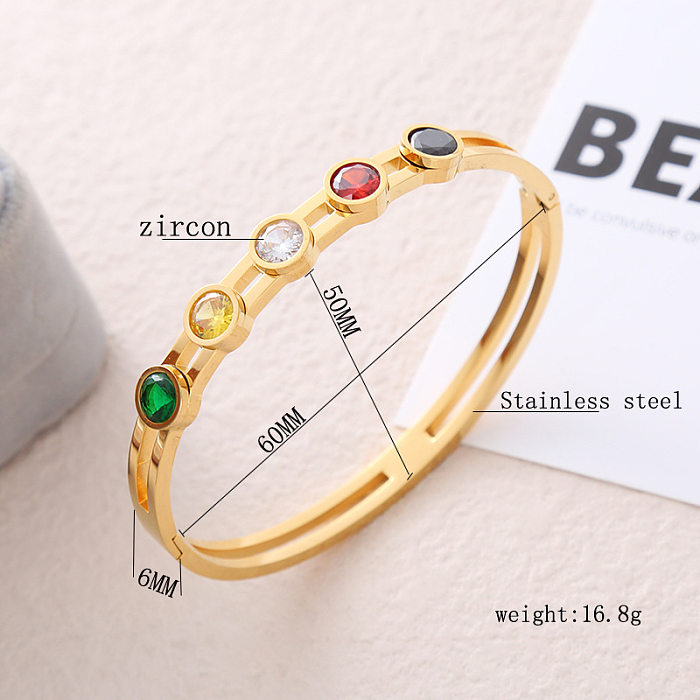Casual Simple Style Round Stainless Steel Plating Inlay Zircon Bangle