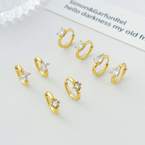 Fashion Geometric Stainless Steel  Plating Rhinestones Earrings 1 Pair