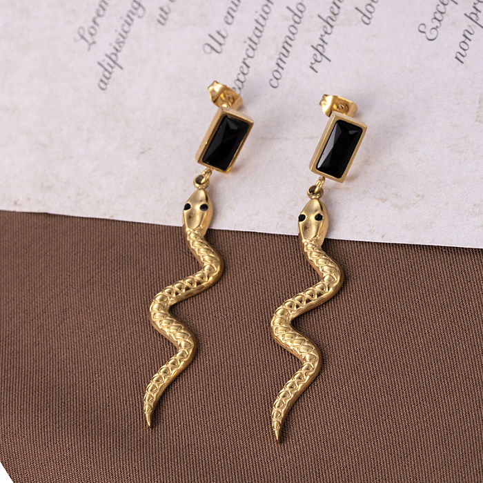1 Pair Vintage Style Solid Color Stainless Steel  Plating Inlay Zircon Earrings