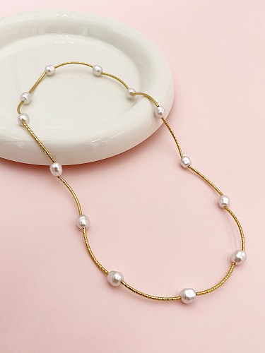 Collier plaqué or, style Simple et élégant, polissage irrégulier en acier inoxydable, placage de perles