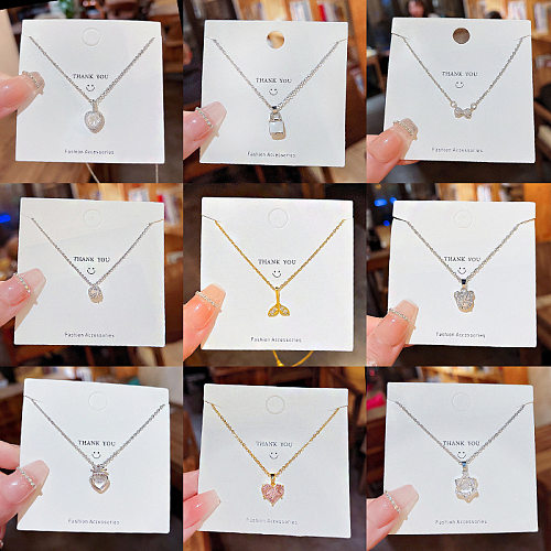 Fashion Heart Shape Bow Knot Fish Tail Stainless Steel Plating Inlay Zircon Pendant Necklace 1 Piece