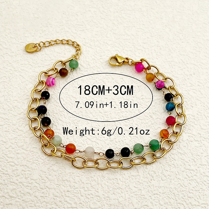 Sweet Colorful Stainless Steel Artificial Crystal Beaded Plating Gold Plated Bracelets