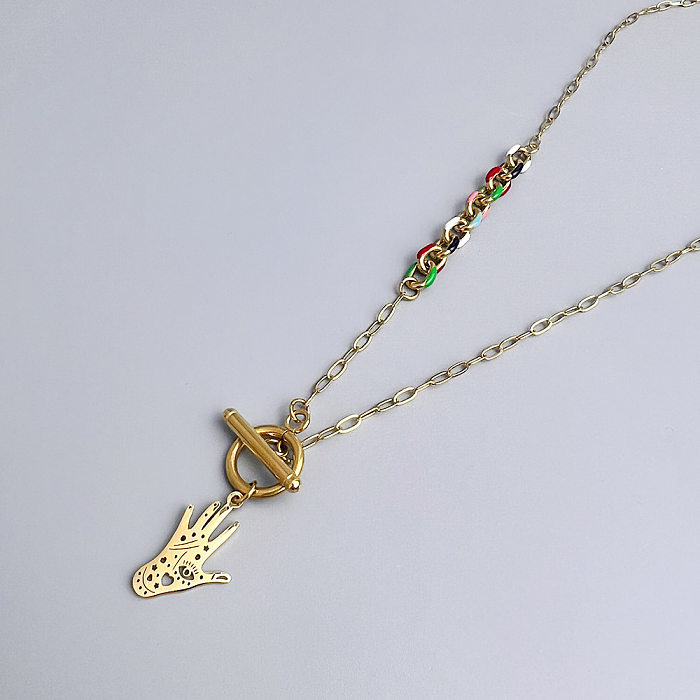 Retro Neuheit Teufelsauge Hand der Fatima Schmetterling Edelstahl Toggle Emaille Beschichtung 18K vergoldete mehrschichtige Halsketten