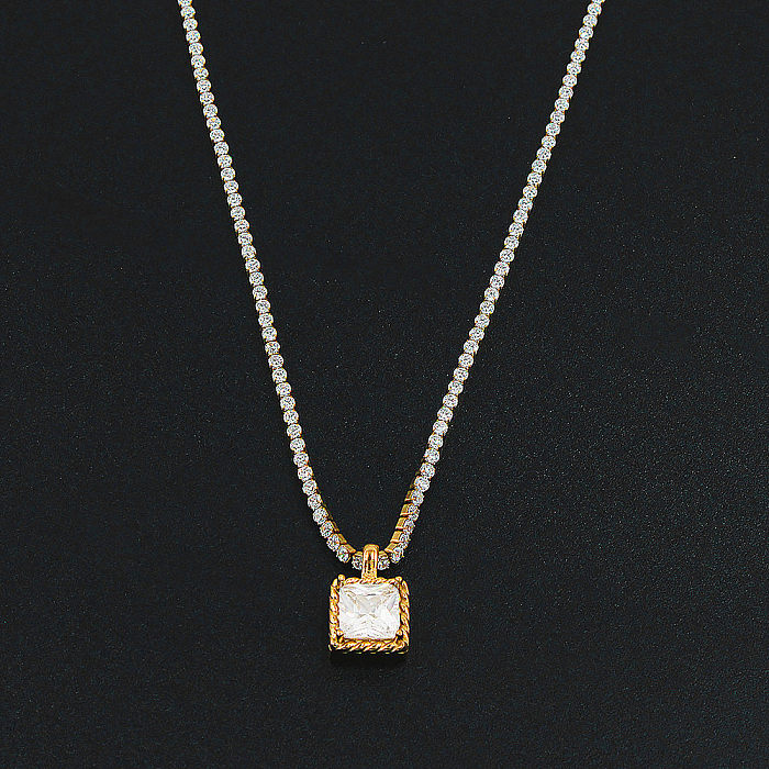 Simple Style Square Stainless Steel  Plating Inlay Zircon Pendant Necklace