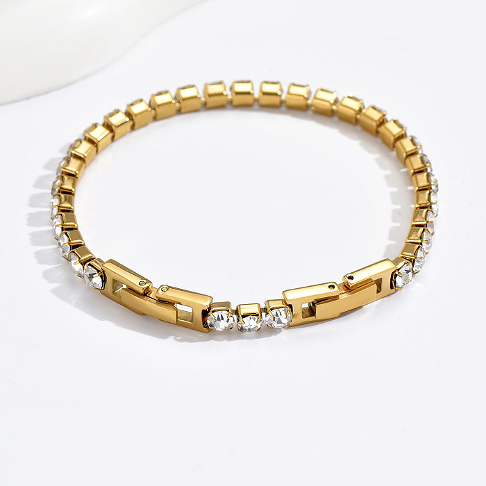 Luxurious Geometric Stainless Steel Inlay Artificial Rhinestones 14K Gold Plated Bracelets