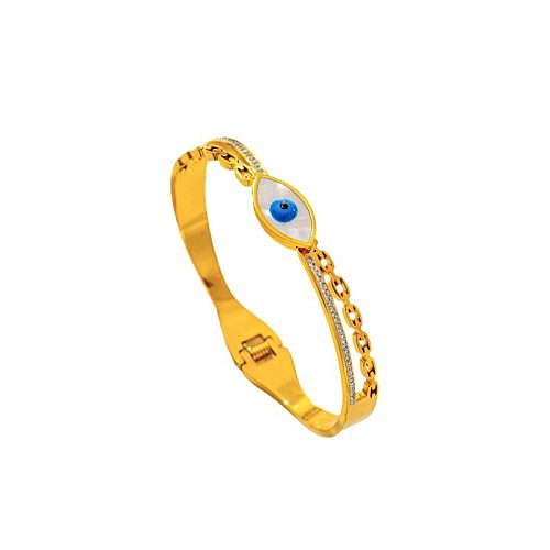 Brazalete chapado en oro de 18 quilates con incrustaciones de esmalte de acero inoxidable con ojo de diablo estilo IG al por mayor