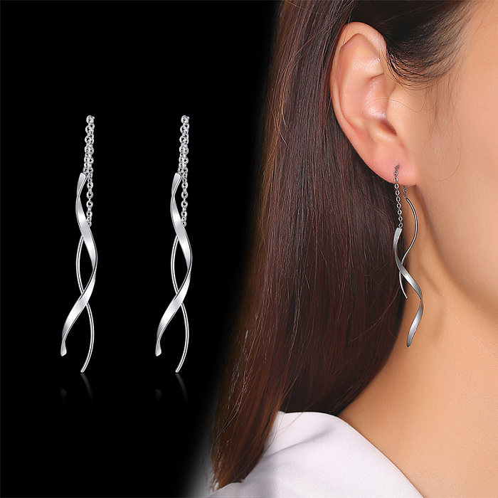 1 Pair Casual Vacation Simple Style Lines The Answer Stainless Steel  Patchwork Ear Line