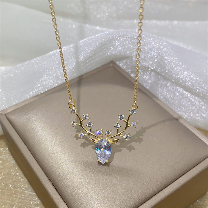 Casual Simple Style Elk Stainless Steel Plating Inlay Zircon Necklace