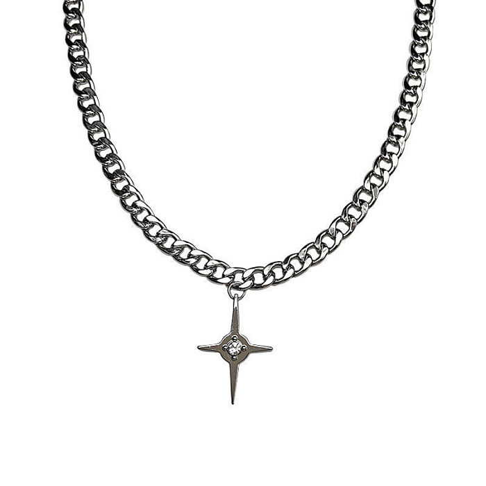 Hip-Hop Style Vintage Punk croix papillon incrustation en acier inoxydable diamant artificiel collier plaqué argent