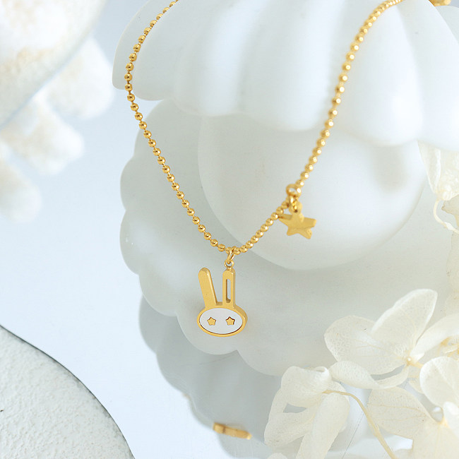 Süße Kaninchen-Stern-Anhänger-Halskette mit Edelstahl-Beschichtung und Muschel-18-Karat-Vergoldung