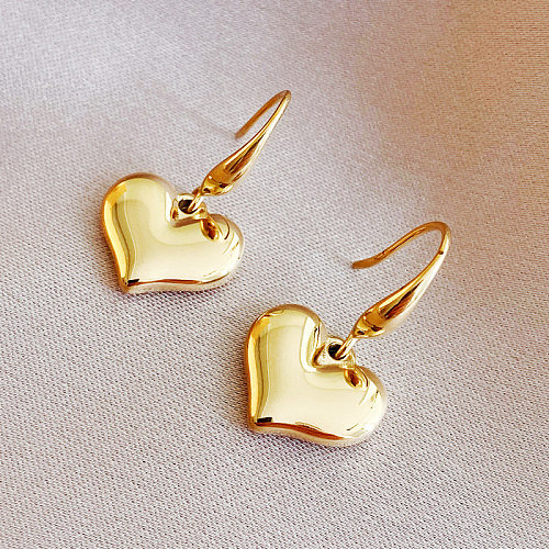 Boucles d'oreilles pendantes en acier inoxydable, couleur unie, en forme de cœur, plaqué, 1 paire