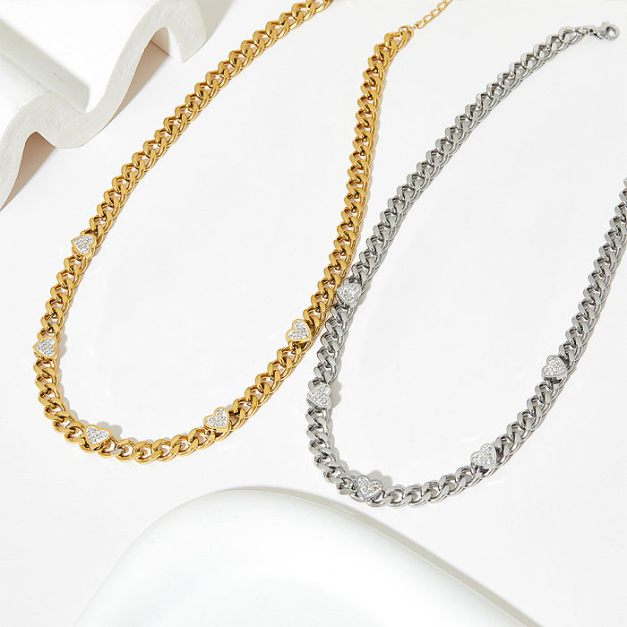 Streetwear Heart Shape Stainless Steel  Plating Inlay Zircon Necklace 1 Piece