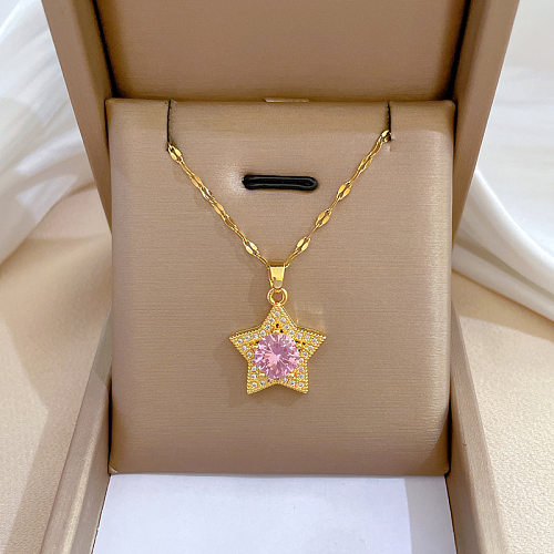 Fashion Star Stainless Steel  Copper Plating Inlay Artificial Diamond Pendant Necklace