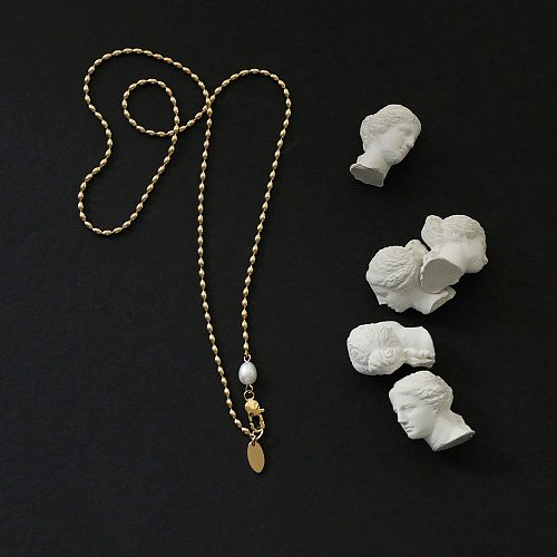 Collier simple plaqué or en acier inoxydable avec perles d'eau douce européennes et américaines