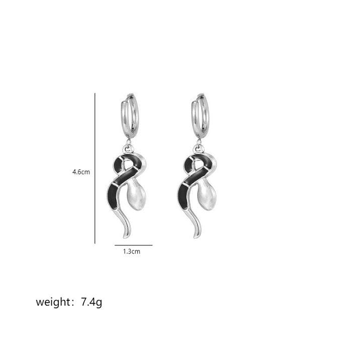 1 Paar „Queen Snake“-Ohrhänger mit Emaille-Beschichtung und Inlay aus Edelstahl mit Zirkon und 18-Karat-Vergoldung