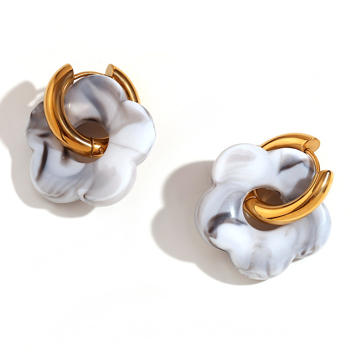 1 paire de boucles d'oreilles pendantes en acier inoxydable et acrylique plaqué or 18 carats, Style classique et doux