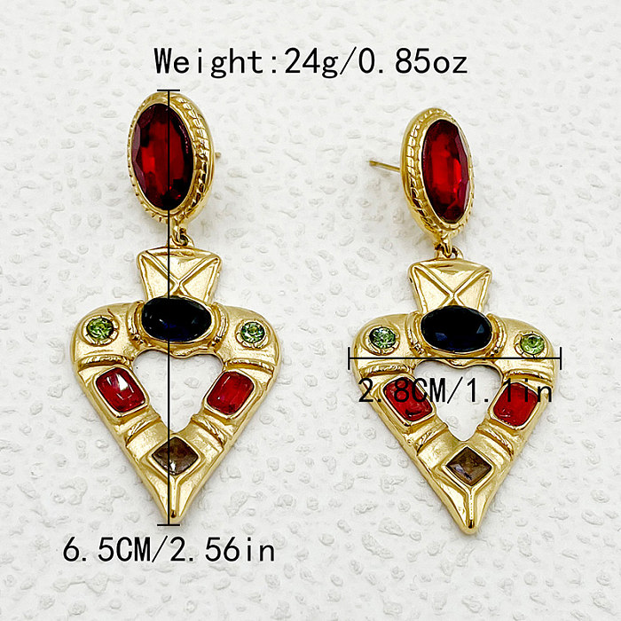 1 Pair Elegant Vintage Style Heart Shape Plating Inlay Stainless Steel  Zircon Gold Plated Drop Earrings