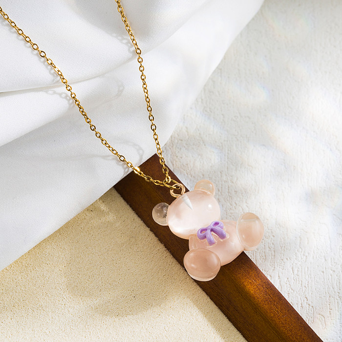 Cute Sweet Little Bear Stainless Steel  18K Gold Plated Pendant Necklace In Bulk