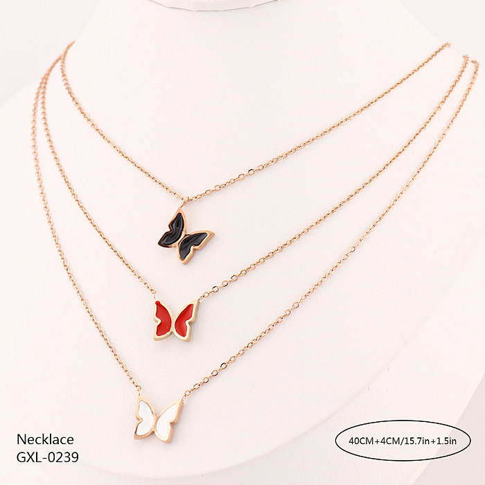 IG Style Classic Style Four Leaf Clover Heart Shape Butterfly Stainless Steel  Plating Inlay Resin Rhinestones Zircon Rose Gold Plated Gold Plated Silver Plated Layered Necklaces