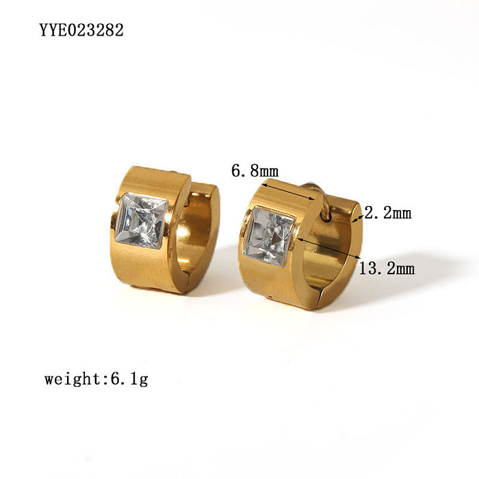 1 Pair Simple Style Round Plating Inlay Stainless Steel  Zircon 18K Gold Plated Earrings