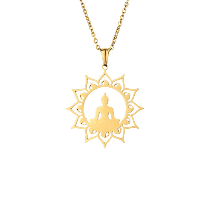 Simple Style Buddha Stainless Steel  Plating Gold Plated Pendant Necklace