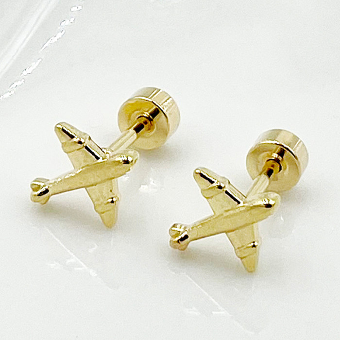 1 paire de clous d'oreilles géométriques en acier inoxydable, Style Simple, incrustation de strass plaqués or