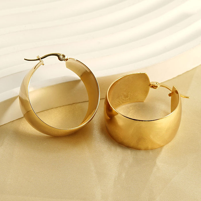 1 par de brincos de argola banhados a ouro 18K estilo francês exagerado redondo chapeado em aço inoxidável