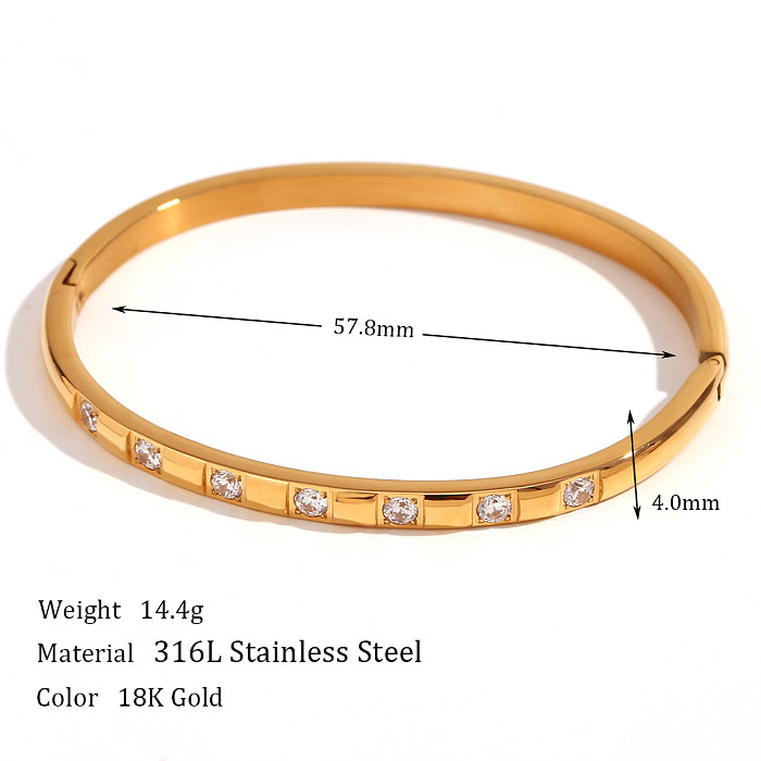Style simple de base Style classique Couleur unie Placage en acier inoxydable Incrustation de strass Bracelet plaqué or 18 carats