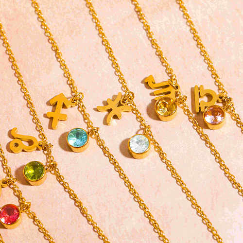 Bracelets plaqués or 18 carats avec incrustation de pierre de naissance en acier inoxydable Constellation de style rétro simple