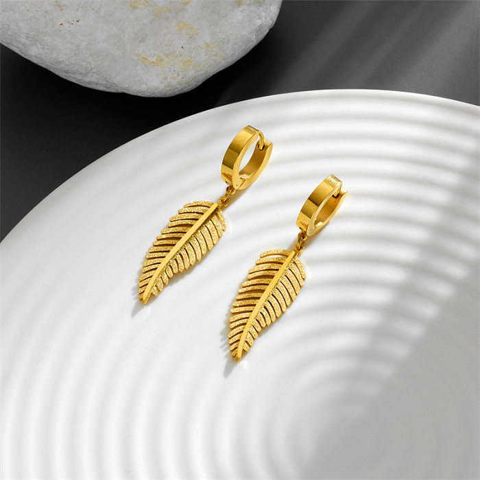 1 Pair Simple Style Feather Stainless Steel Plating Drop Earrings