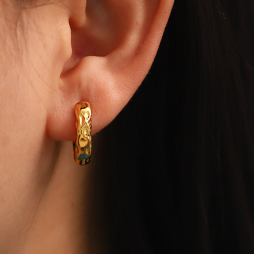 Boucles d'oreilles créoles plaquées en acier inoxydable, Style Simple, géométrique, 1 paire