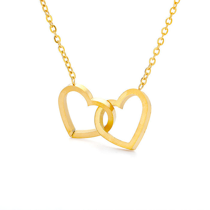 Collier pendentif double cœur en acier inoxydable, bijoux