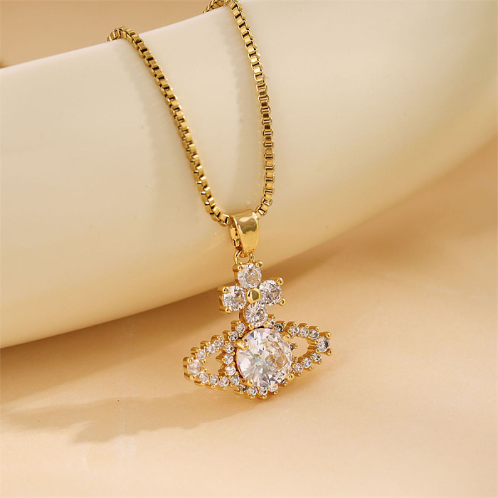 Shiny Planet Stainless Steel  Stainless Steel Plating Inlay Zircon 18K Gold Plated Pendant Necklace