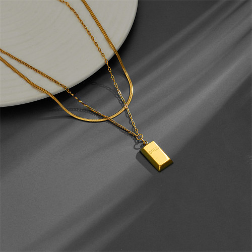 Elegant Luxurious Rectangle Stainless Steel Plating 18K Gold Plated Layered Necklaces