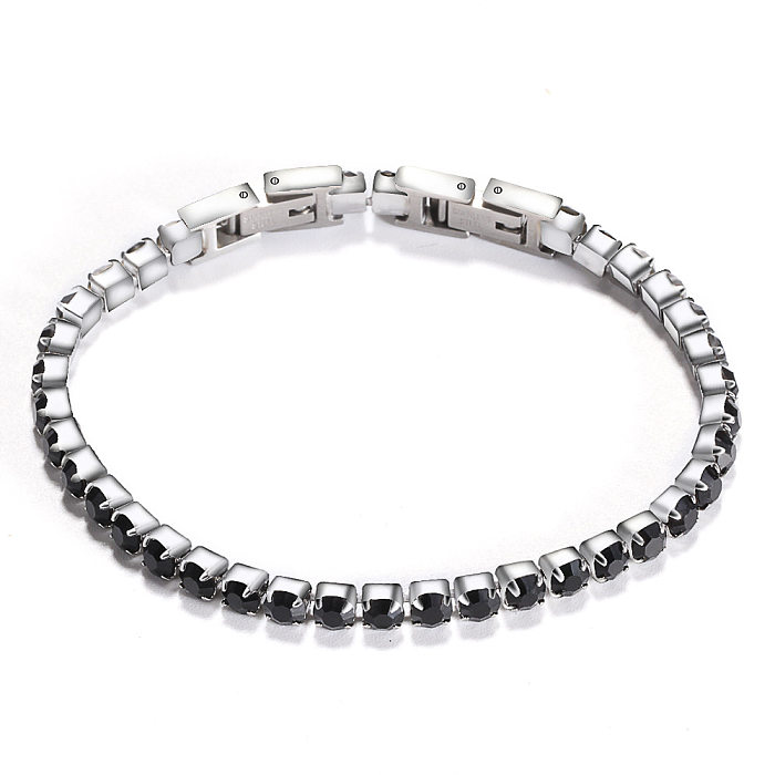 Fashion Round Titanium Steel Inlay Zircon Bracelets 1 Piece