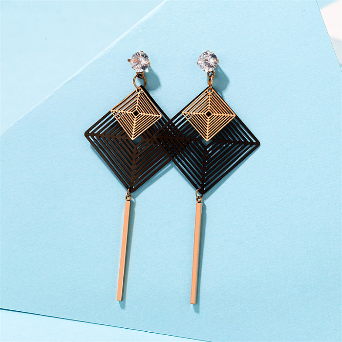 1 Pair Casual Simple Style Square Plating Inlay Stainless Steel  Stainless Steel Rhinestones Rose Gold Plated Drop Earrings