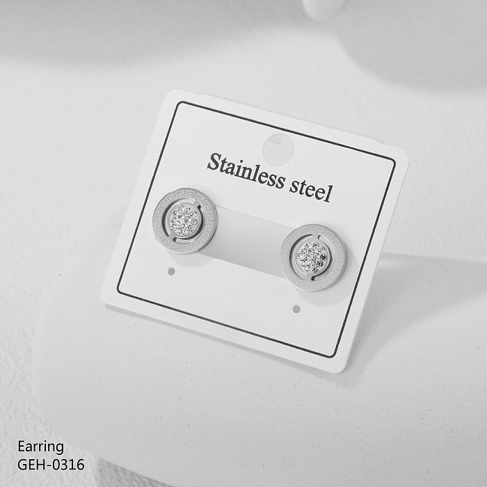 1 paire de clous d'oreilles en acier inoxydable, incrustation ronde de Style Simple rétro, strass, plaqué or Rose, plaqué or et argent