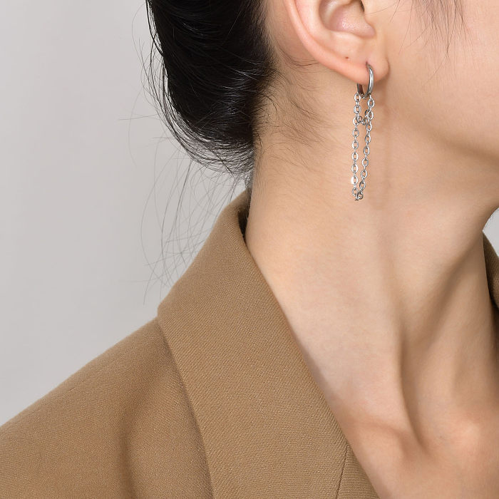Boucles d'oreilles pendantes en chaîne plaquée en acier inoxydable de couleur unie de style cool 1 pièce