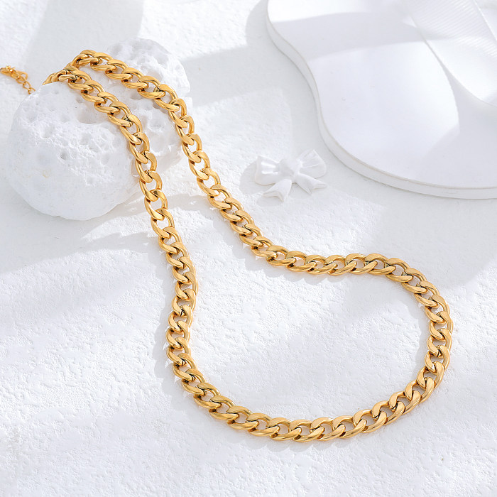 Wholesale Casual Hip-Hop Classic Style Solid Color Stainless Steel 24K Gold Plated Necklace