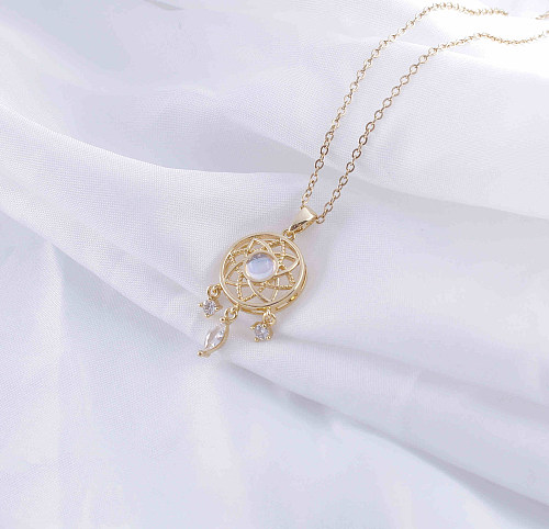 Elegant Romantic Classic Style Clouds Round Dreamcatcher Stainless Steel  Plating Inlay Zircon Gold Plated Necklace