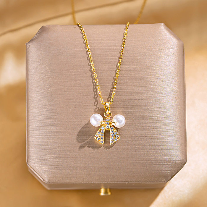 Simple Style Square Stainless Steel Inlay Zircon Gold Plated Pendant Necklace