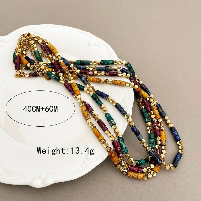 Simple Style Multicolor Stainless Steel  Natural Stone Beaded Plating Necklace 1 Piece