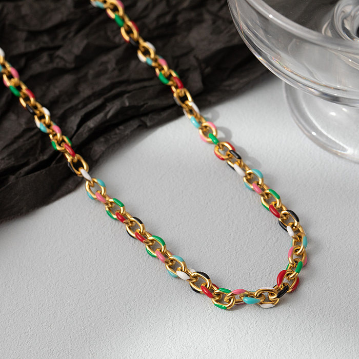 Collar geométrico de acero inoxidable con revestimiento de esmalte estilo IG