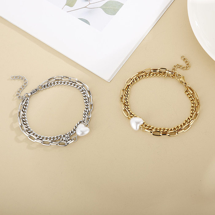 Bracelet Double couche en forme de coeur en acier inoxydable, vente en gros de bijoux