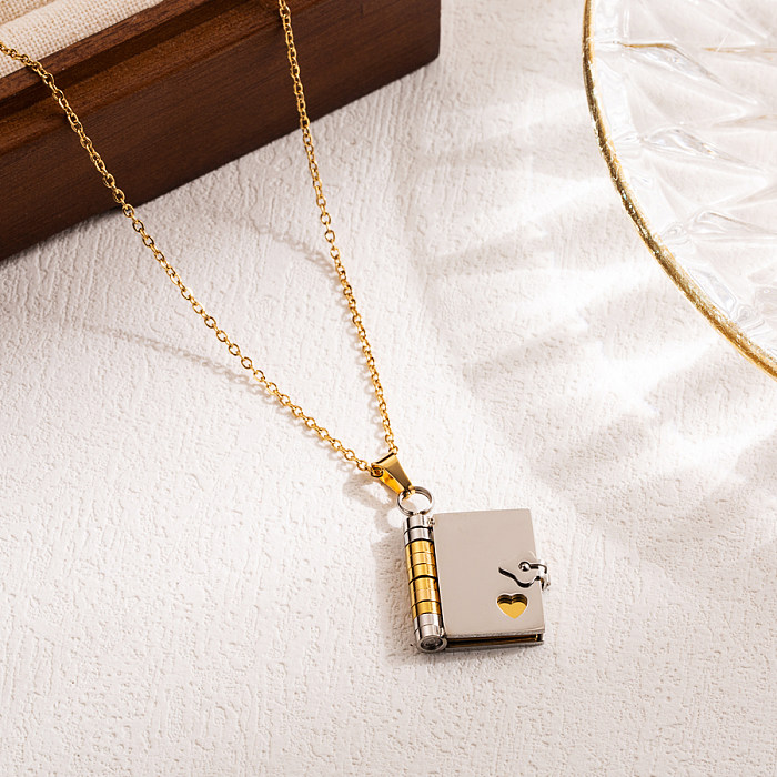 IG Style Book Stainless Steel  18K Gold Plated Pendant Necklace